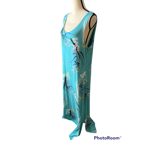 Joan Vass Maxi Dress in Blue Green with Tropical Floral Print Size XL - Picture 3 of 7